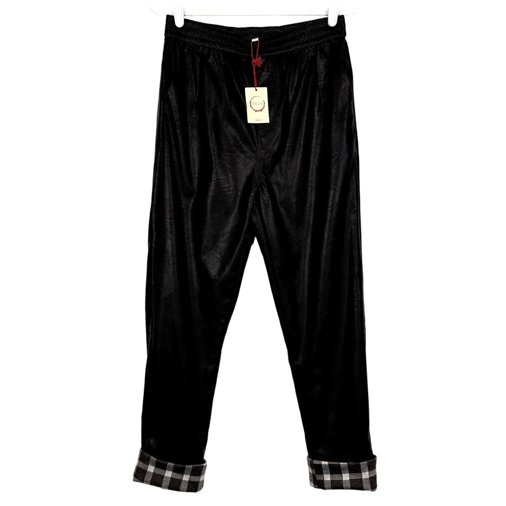 Raga Women's Harlee Pant‎ Medium Black Faux Leather Casual Pull On Elastic Waist